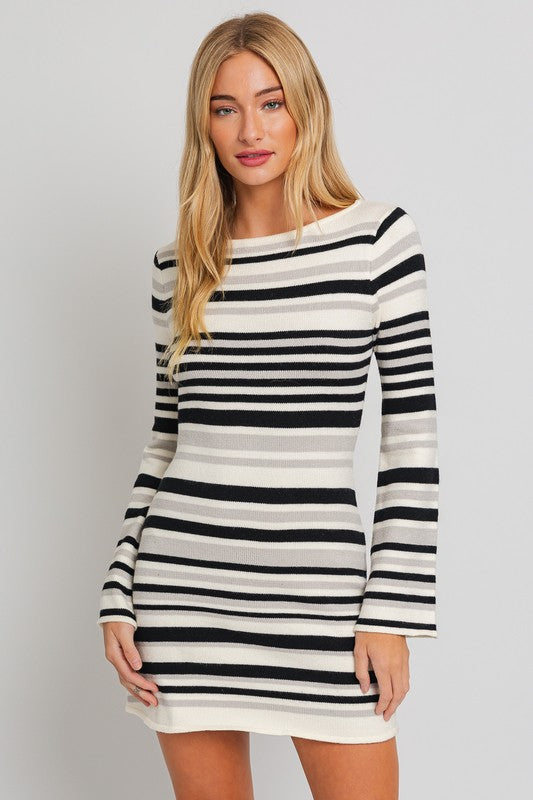 Boat Neck Bell Sweater Dress