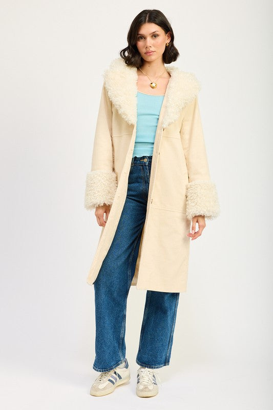 Faux Fur Trench Coat