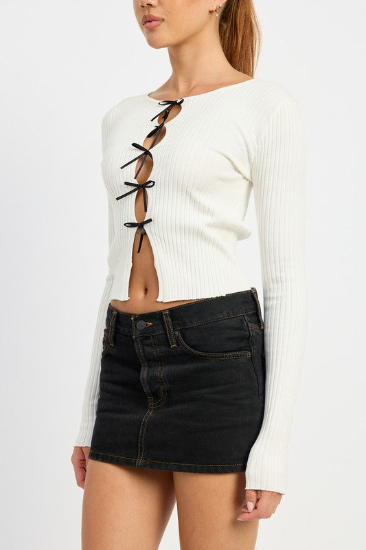 Bow Long Sleeve Tie Top