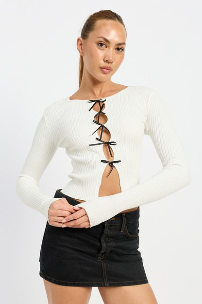 Bow Long Sleeve Tie Top