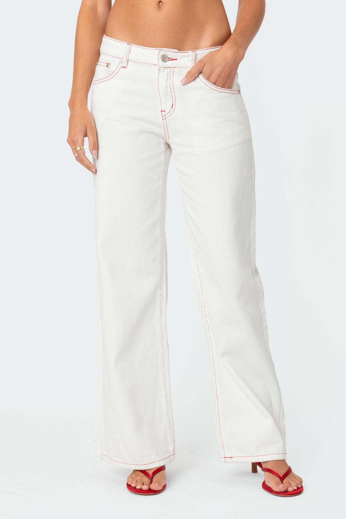 PRE ORDER - Strawberry Embroided Wide Leg Jeans With Pockets