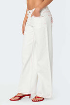PRE ORDER - Strawberry Embroided Wide Leg Jeans With Pockets