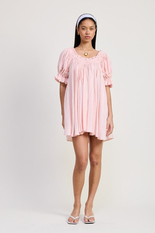 Embroidery Puff Sleeve Mini Dress