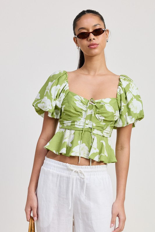 Short Puff Sleeve Floral Blouse