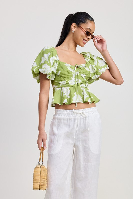 Short Puff Sleeve Floral Blouse