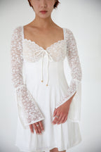 Lace Sleeves Tie Mini Dress