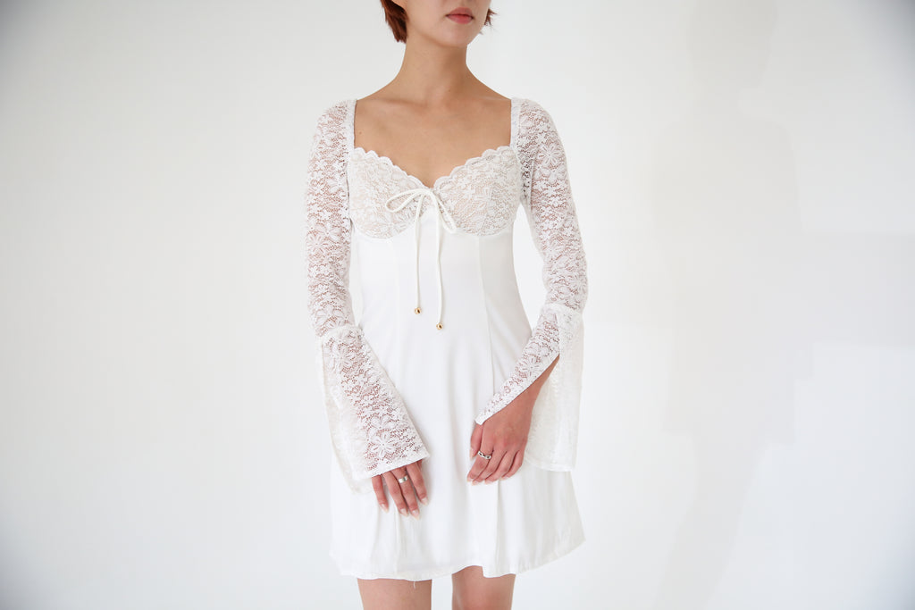 Lace Sleeves Tie Mini Dress