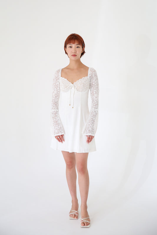 Lace Sleeves Tie Mini Dress