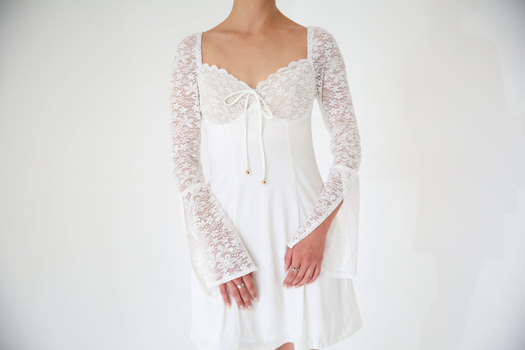 Lace Sleeves Tie Mini Dress